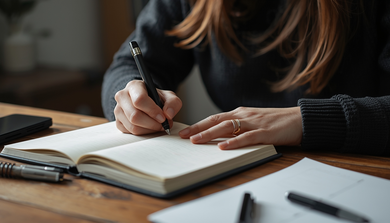 Person writing in journal as part of daily stability practice